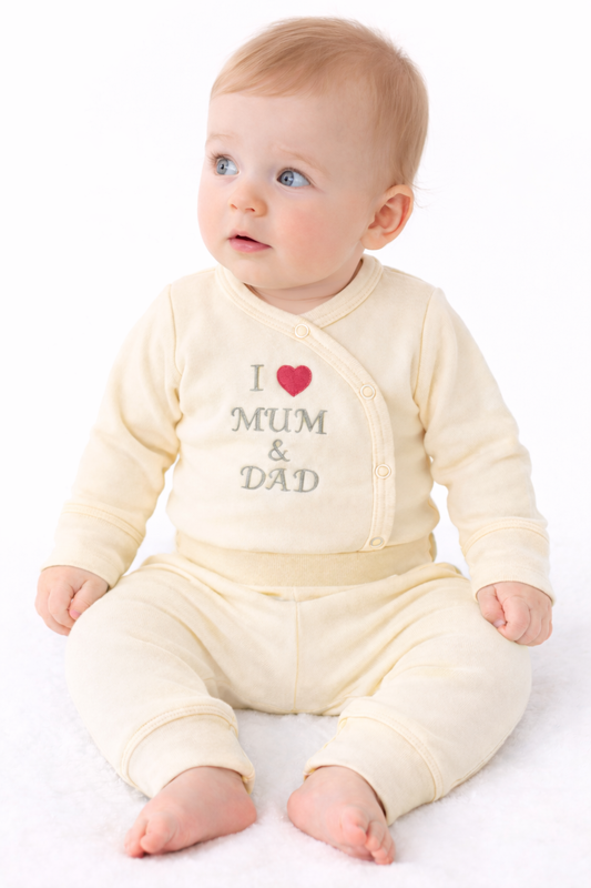 Body und Hose Baby Anzug in Creme Wickelbody