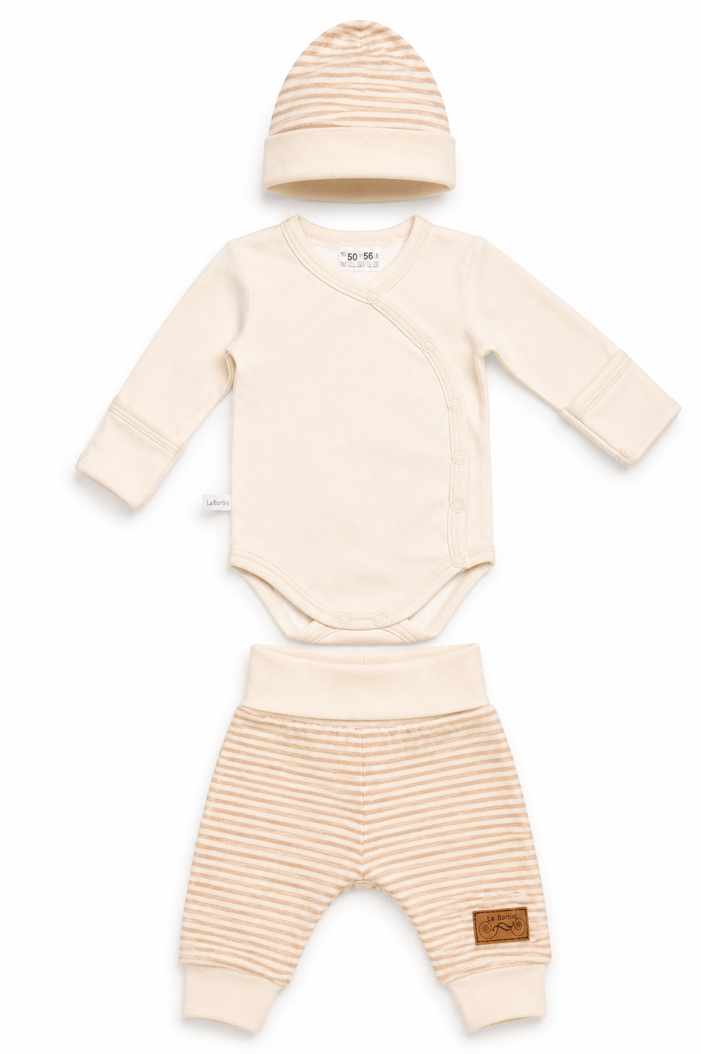 Baby Set 3Tlg Wickelbody Hose Mütze in Creme