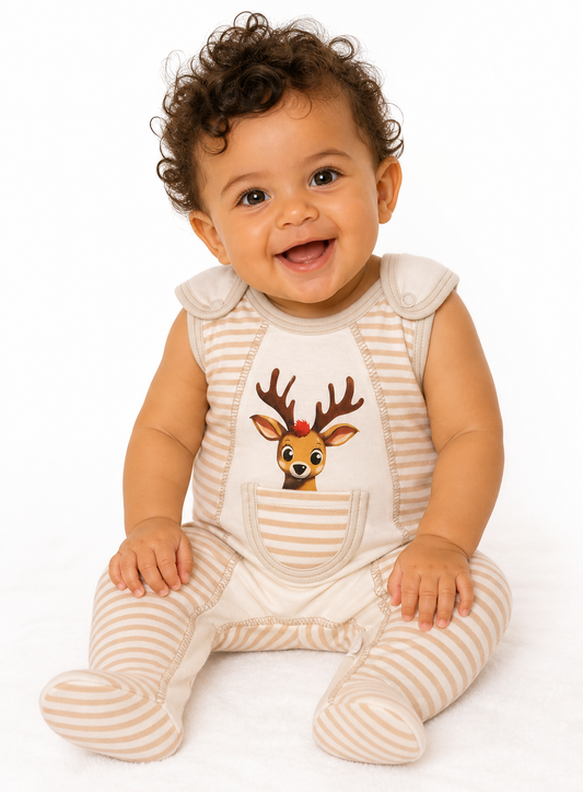Baby Strampler Einteiler in Creme mit Rentier unisex