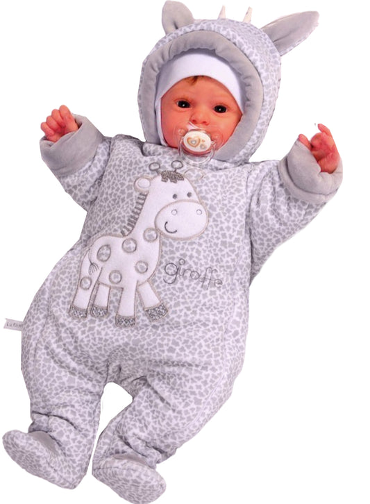 Schneeoverall Baby Wagenanzug Nickioverall Overall Schneeanzug in Grau mit Giraffe