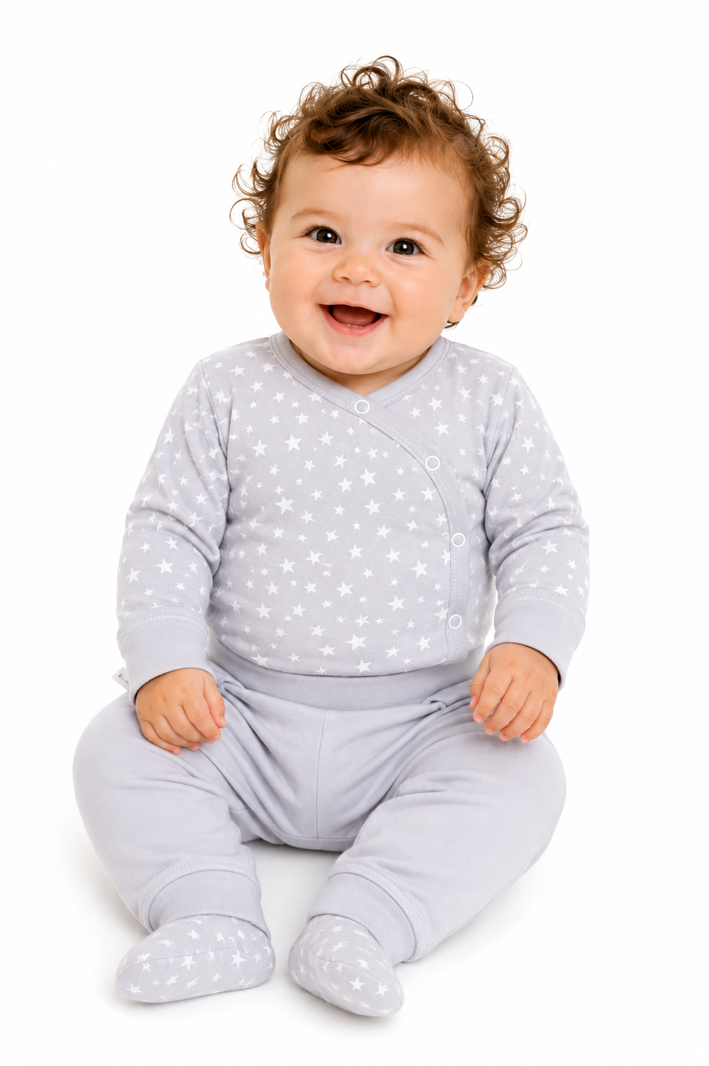 Body und Hose Baby Anzug in Grau mit Sternenmuster