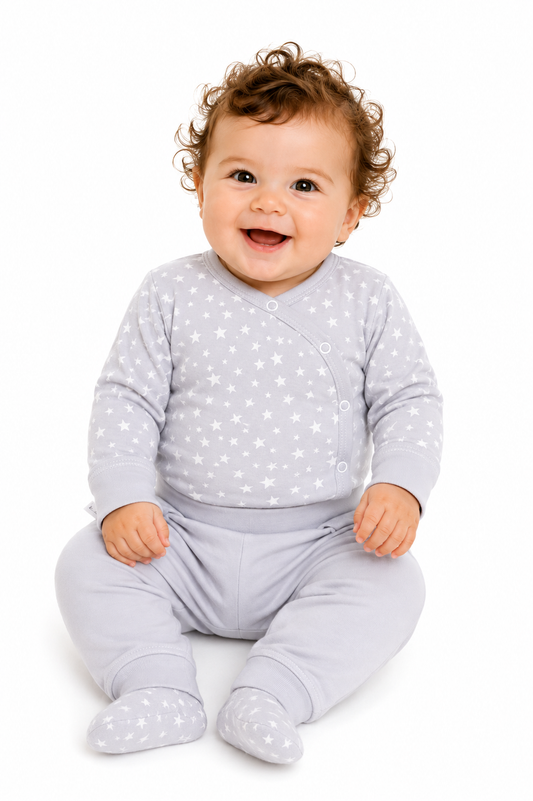 Body und Hose Baby Anzug in Grau mit Sternenmuster