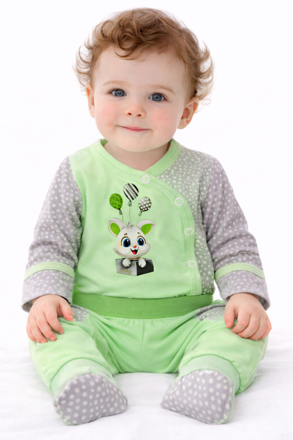 Body und Hose Baby Anzug in Grün mit Hasen und Ballon