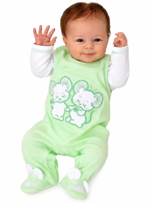 Strampler und Shirt Baby Anzug warm aus Velours in grün