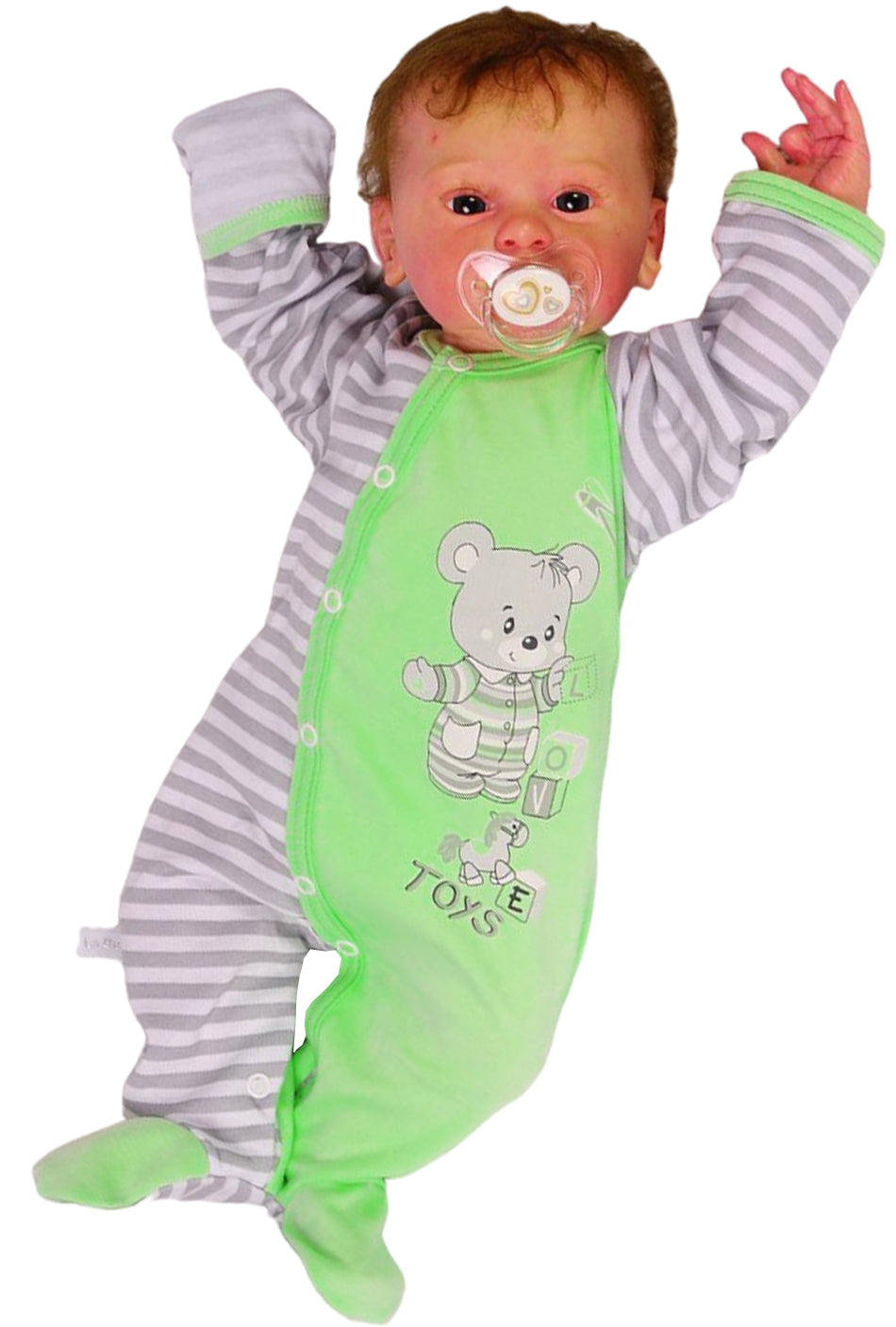 Baby Strampler Schlafanzug in grün mit Bärchen Aufdruck