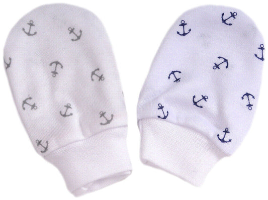 Baby Kratzfäustlinge 2er Pack mit Ankermuster in weiß