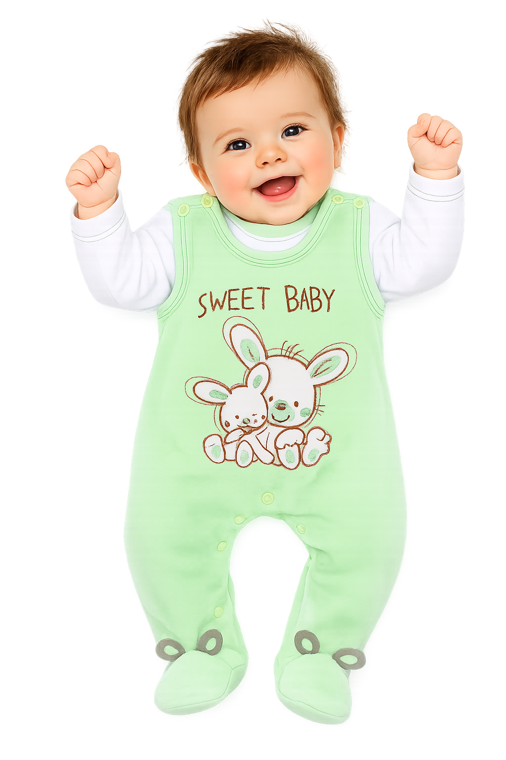 Strampler und Shirt Baby Anzug in Grün mit Hasen