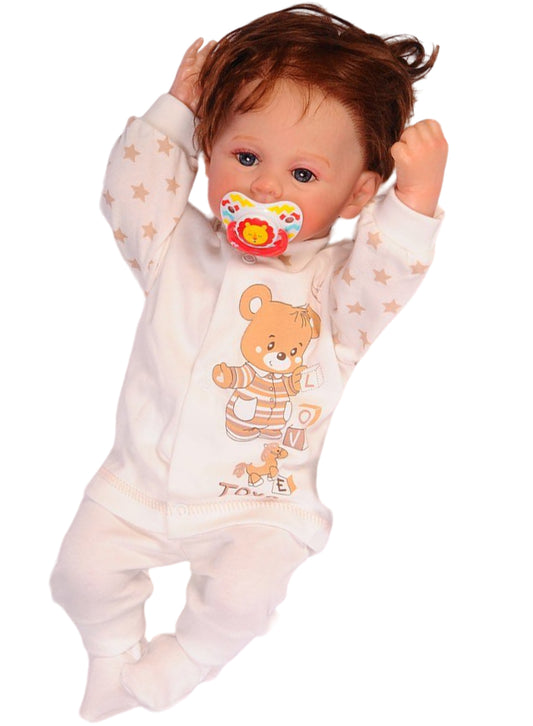 Hose Baby Anzug 2Tlg Hose und Hemdchen in Creme mit Bär Motiv