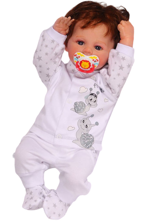Hose Baby Anzug 2Tlg Hose und Hemdchen in Weiß mit Schecken