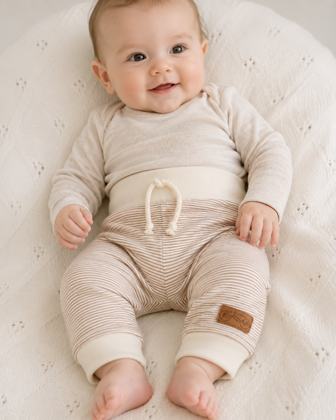 Baby Hose gestreift Mitwachshose Creme braun