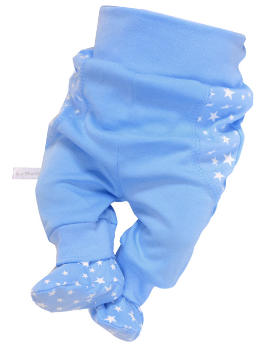 Baby Schlupfhose Hose mit Füßchen in Blau mit Sternchen