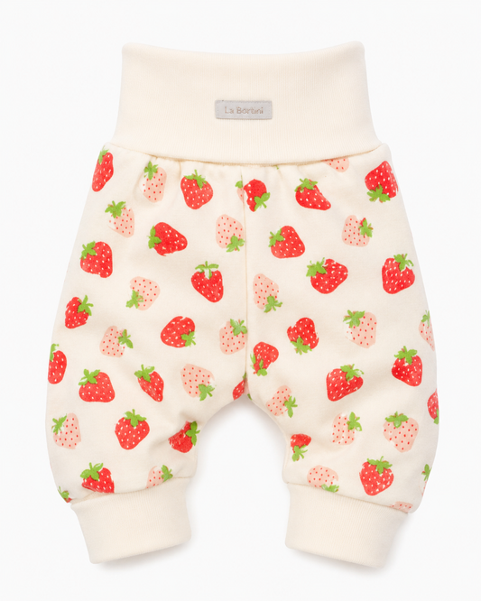 Baby Hose mit Erdbeeren Muster Mitwachshose Creme