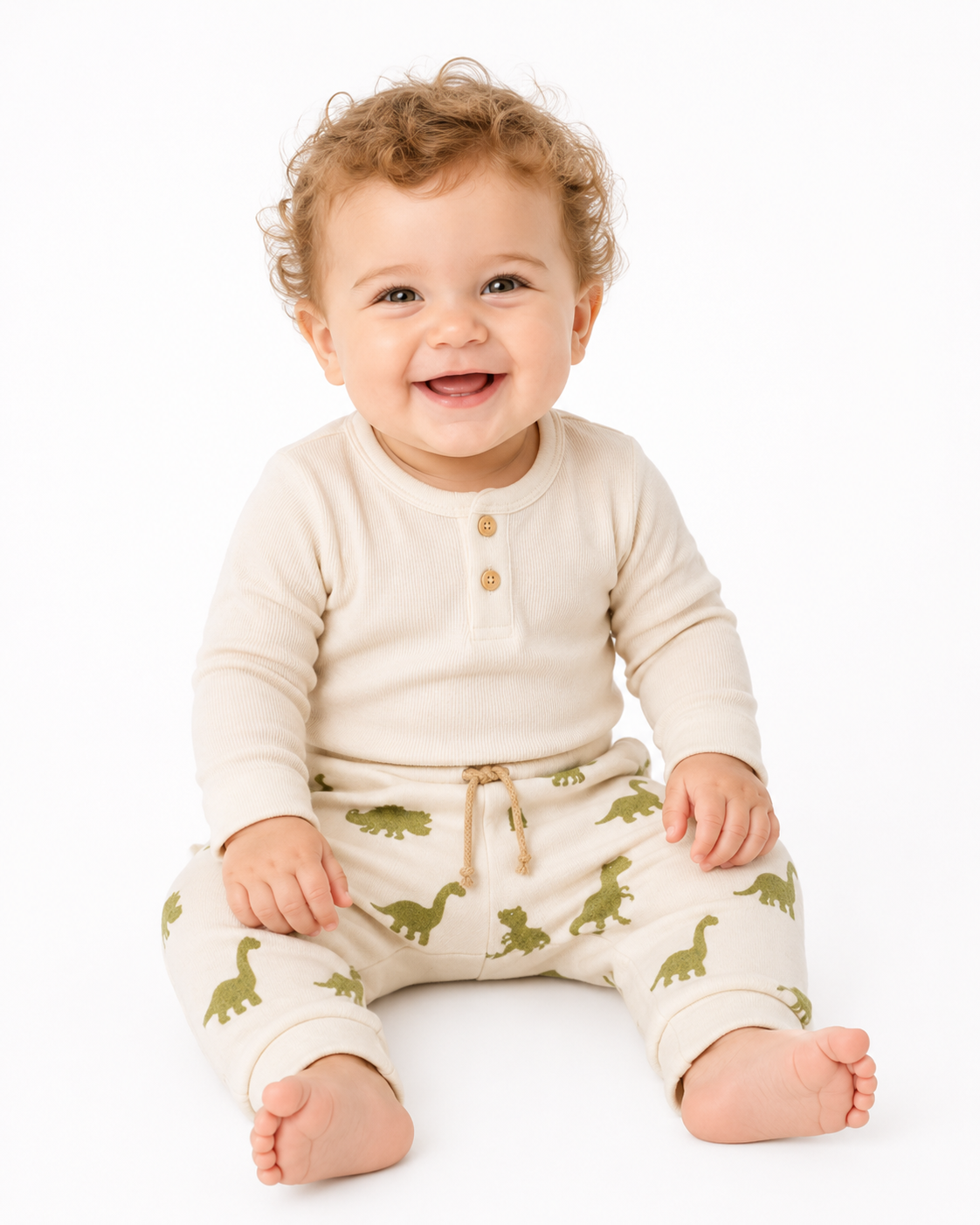 Baby Hose mit Dinos-Muster Mitwachshose creme