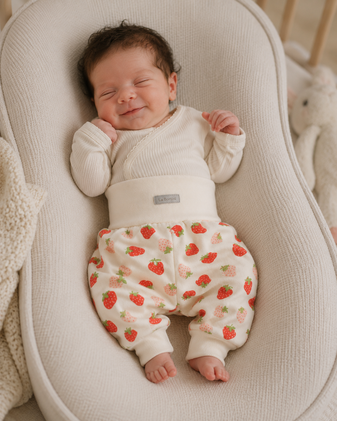 Baby Hose mit Erdbeeren Muster Mitwachshose Creme