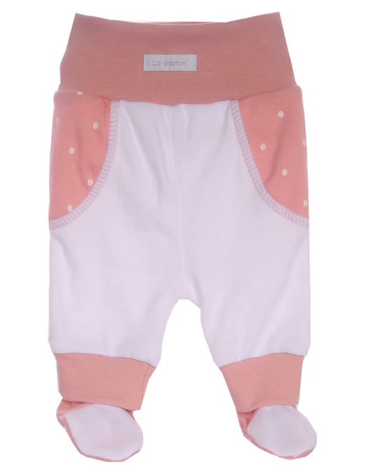 Baby Schlupfhose Hose mit Füßchen in weiß altrosa gepunktet