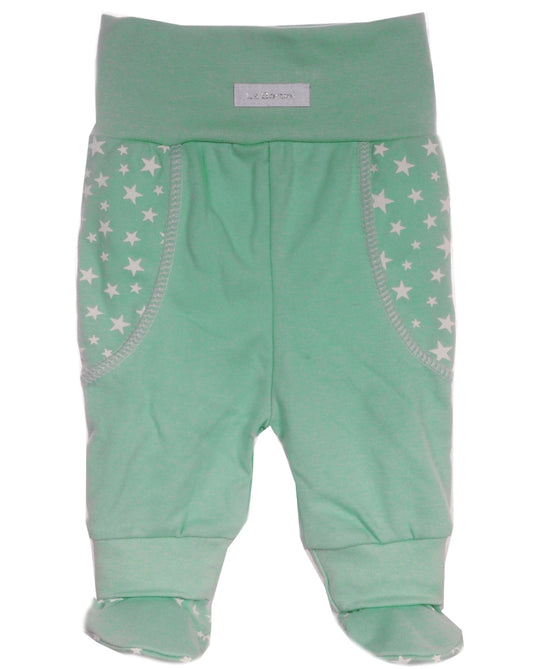 Baby Schlupfhose Hose mit Füßchen neutral in Mintgrün mit Sternen