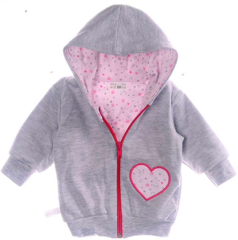 Baby Jacke Swetjacke mit Kapuze in Grau mit Blumenmuster