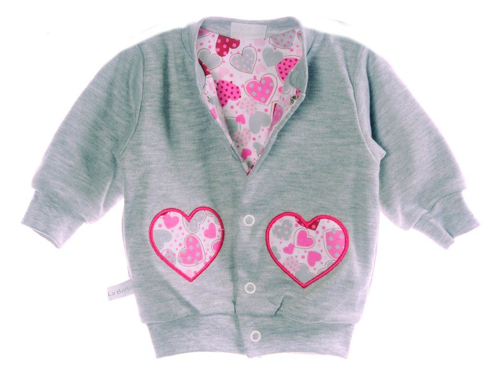 Baby Jacke Swetjacke in Grau mit Herzenmuster