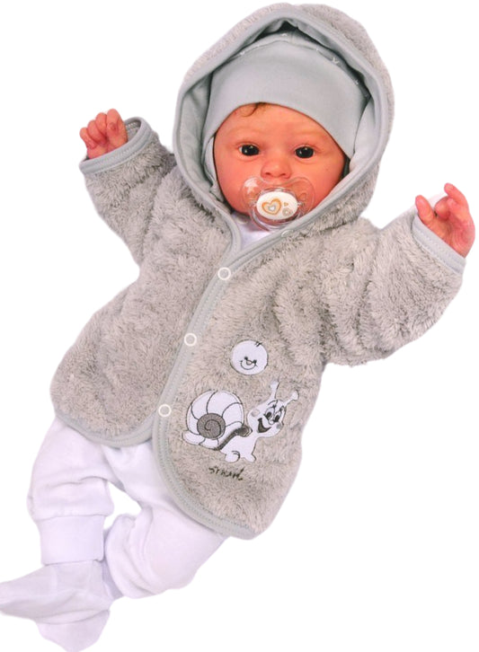 Baby Jacke in grau Fleece Jäckchen Erstlingsjacke gefüttert