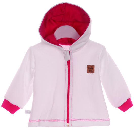 Baby Jacke Swetjacke mit Kapuze in Weiß Pink