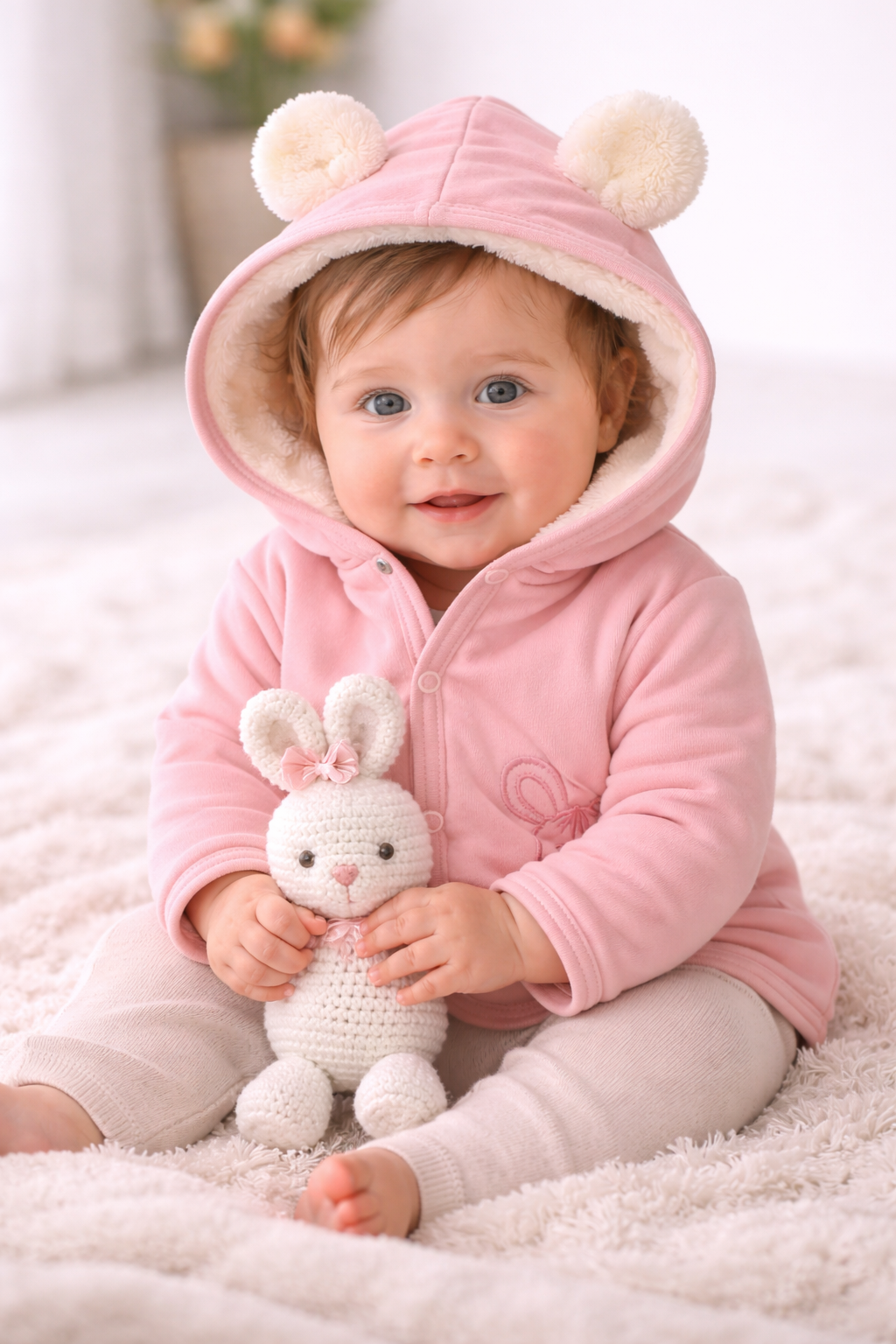 Baby Jacke Erstlingsjacke aus Fleece und Baumwolle in Altrosa