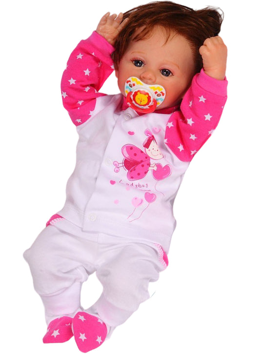 Hose Baby Anzug 2Tlg Hose und Hemdchen in Weiß Pink mit Sternchen Muster