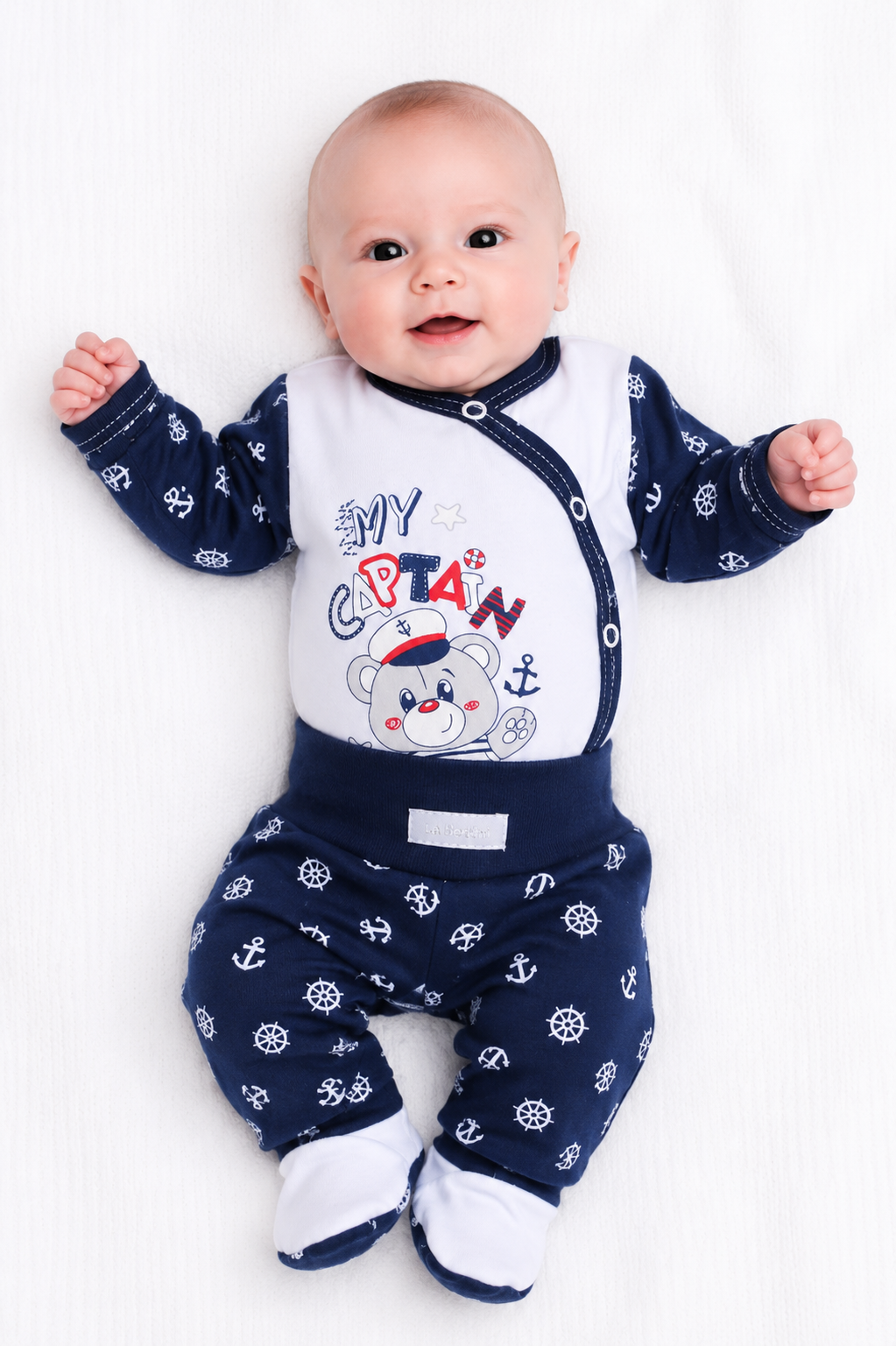 Body und Hose Baby Anzug in Blau mit Ankermuster
