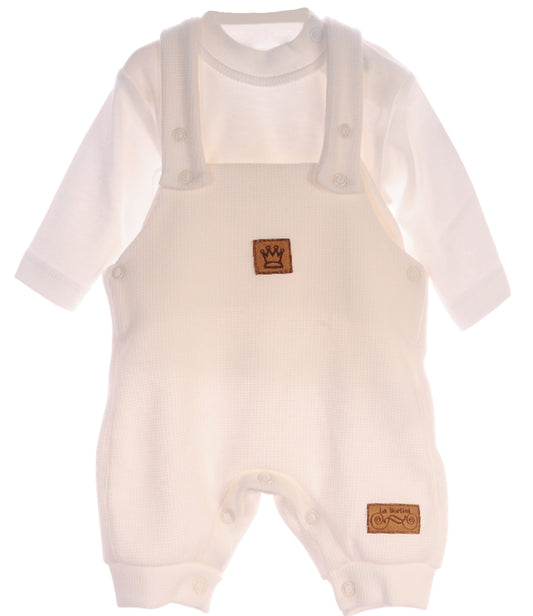 Baby Anzug Latzhose und Langarmshirt in Creme