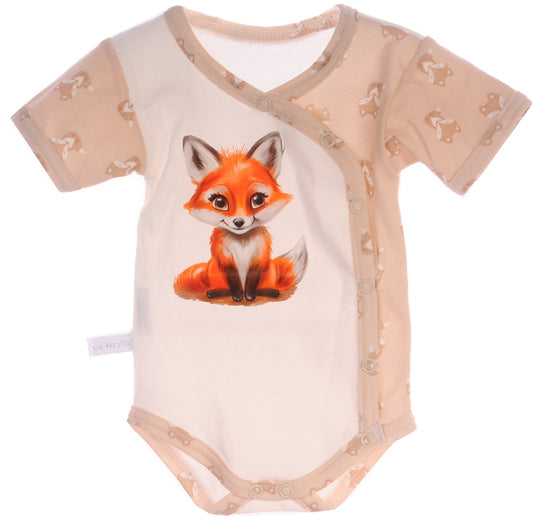 Baby Body Kurzarmbody Wickelbody in Creme mit Fuchs Motiv