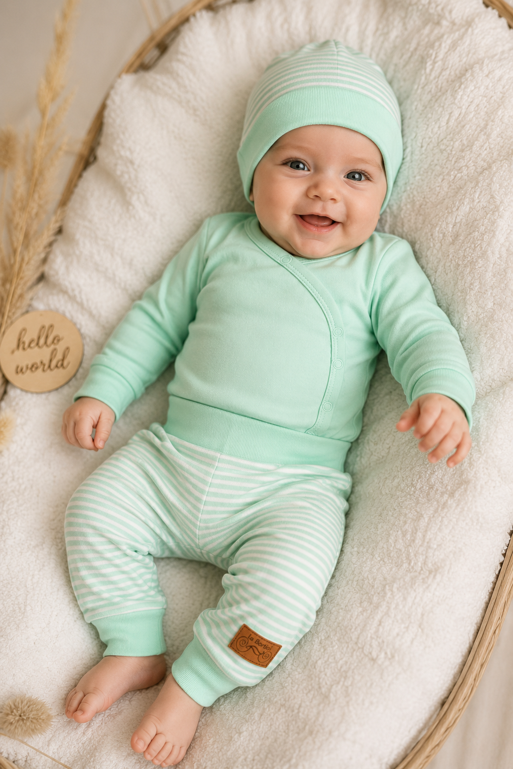 Baby Set 3Tlg Wickelbody Hose Mütze in Mintgrün