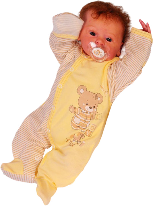 Baby Strampler Schlafanzug in Gelb mit Bärchen Aufdruck