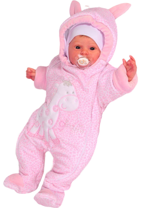 Schneeoverall Baby Wagenanzug Nickioverall Overall Schneeanzug in Rosa mit Giraffe