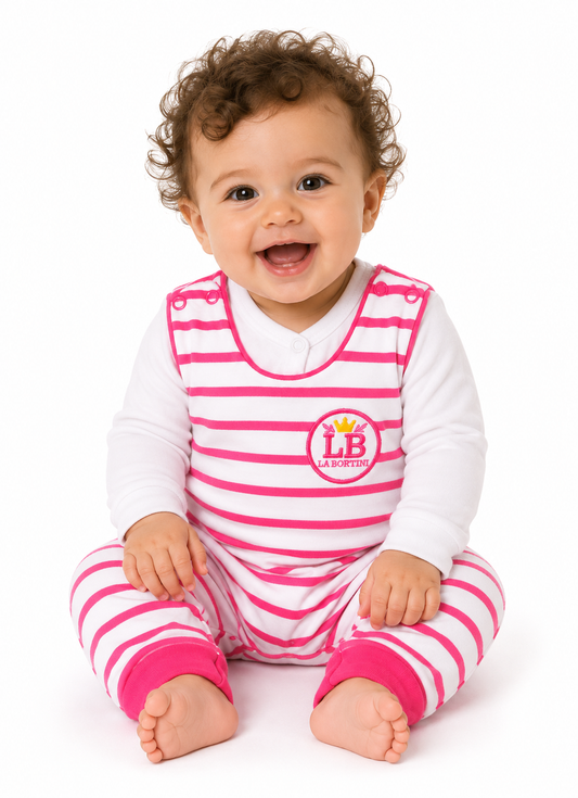 Baby Anzug 2-teilig in Weiß-Pink Strampler und Wickelbody mit Kratzschutz