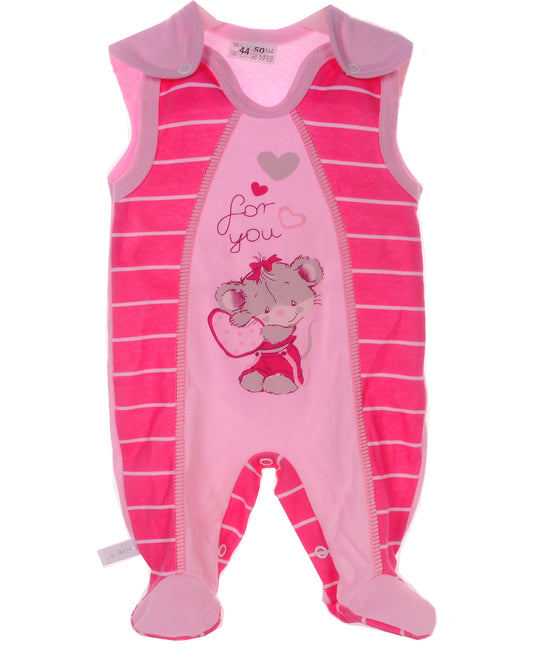 Baby Strampler in Rosa Pink gestreift mit Mäuschen Aufdruck