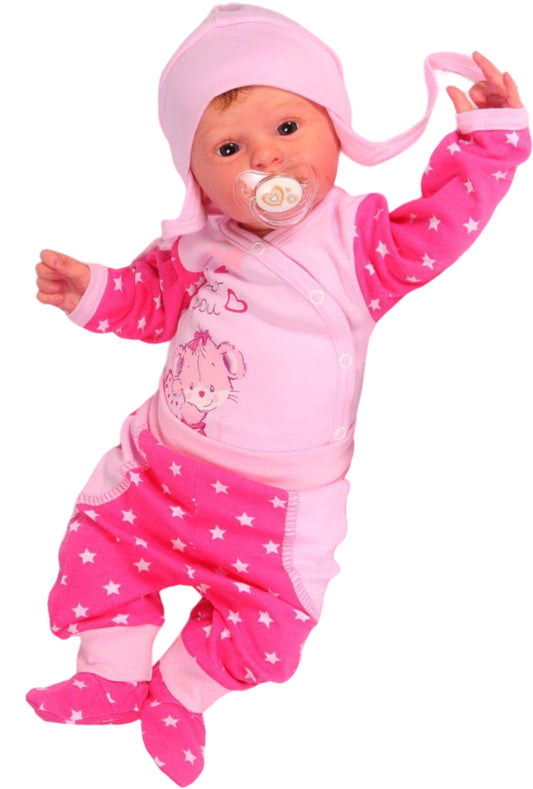 Body Hose und Mütze 3Tlg Baby Anzug in Pink mit Maus