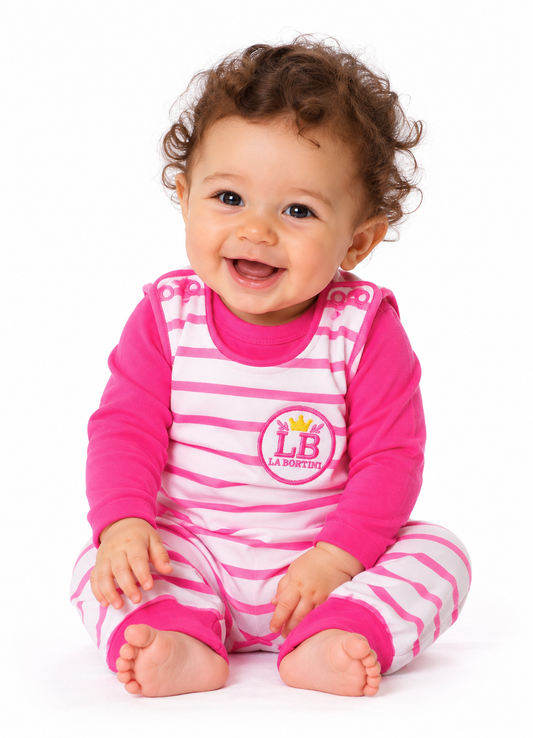 Baby Anzug 2-teilig in Weiß-Pink Strampler und Langarmshirt