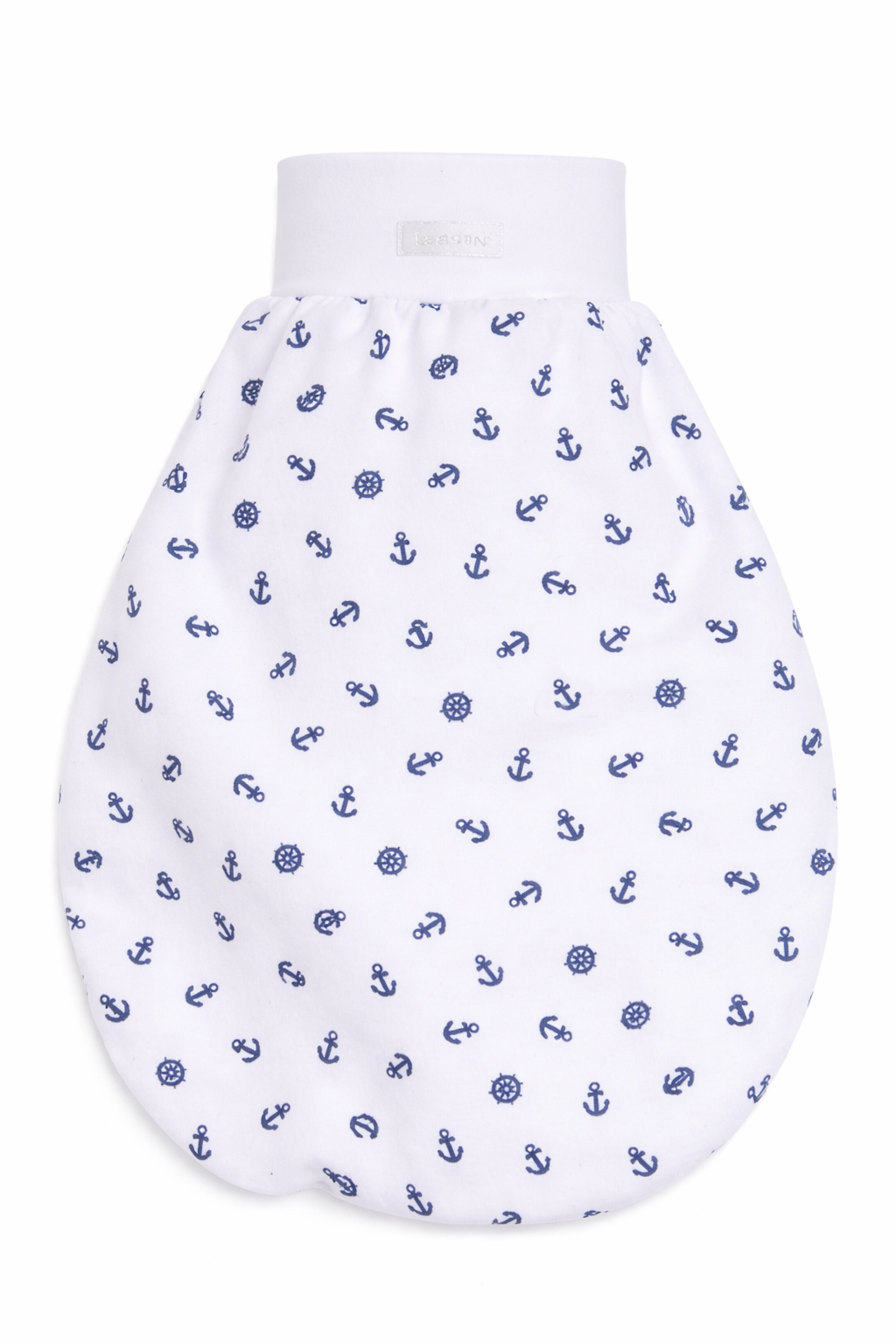 Baby Pucksack Fußsack für Sommer Frühjahr Stramplersack einlagig in Weiß mit Ankrer Muster