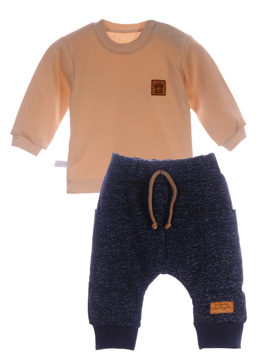 Baby Anzug 2tlg Hose und Langarmshirt in Beige Blau