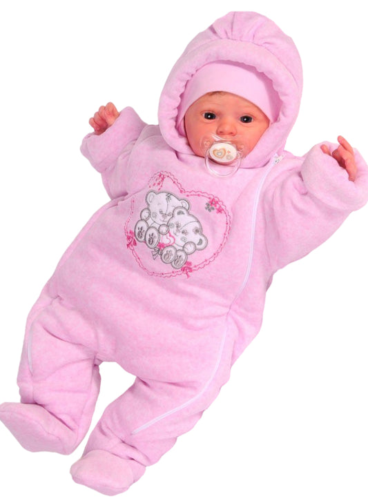 Schneeoverall Baby Wagenanzug Nickioverall Overall Schneeanzug in Rosa mit Bärchen