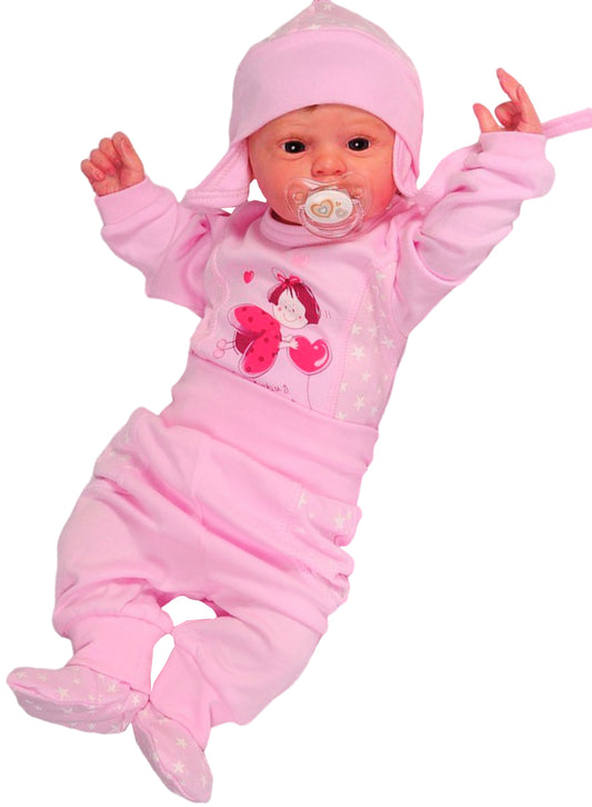Body Hose und Mütze 3Tlg Baby Anzug in Rosa mit Sternen