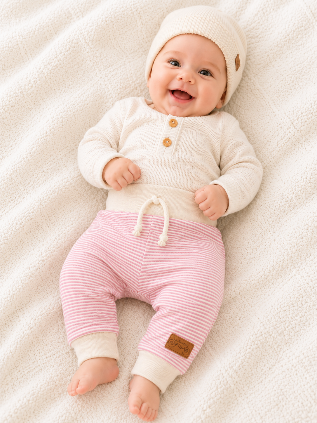 Baby Hose gestreift Mitwachshose creme Altrosa