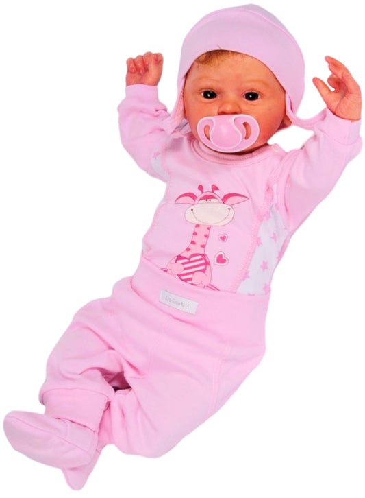 Body Hose und Mütze 3Tlg Baby Anzug in Rosa mit Giraffen Motiv