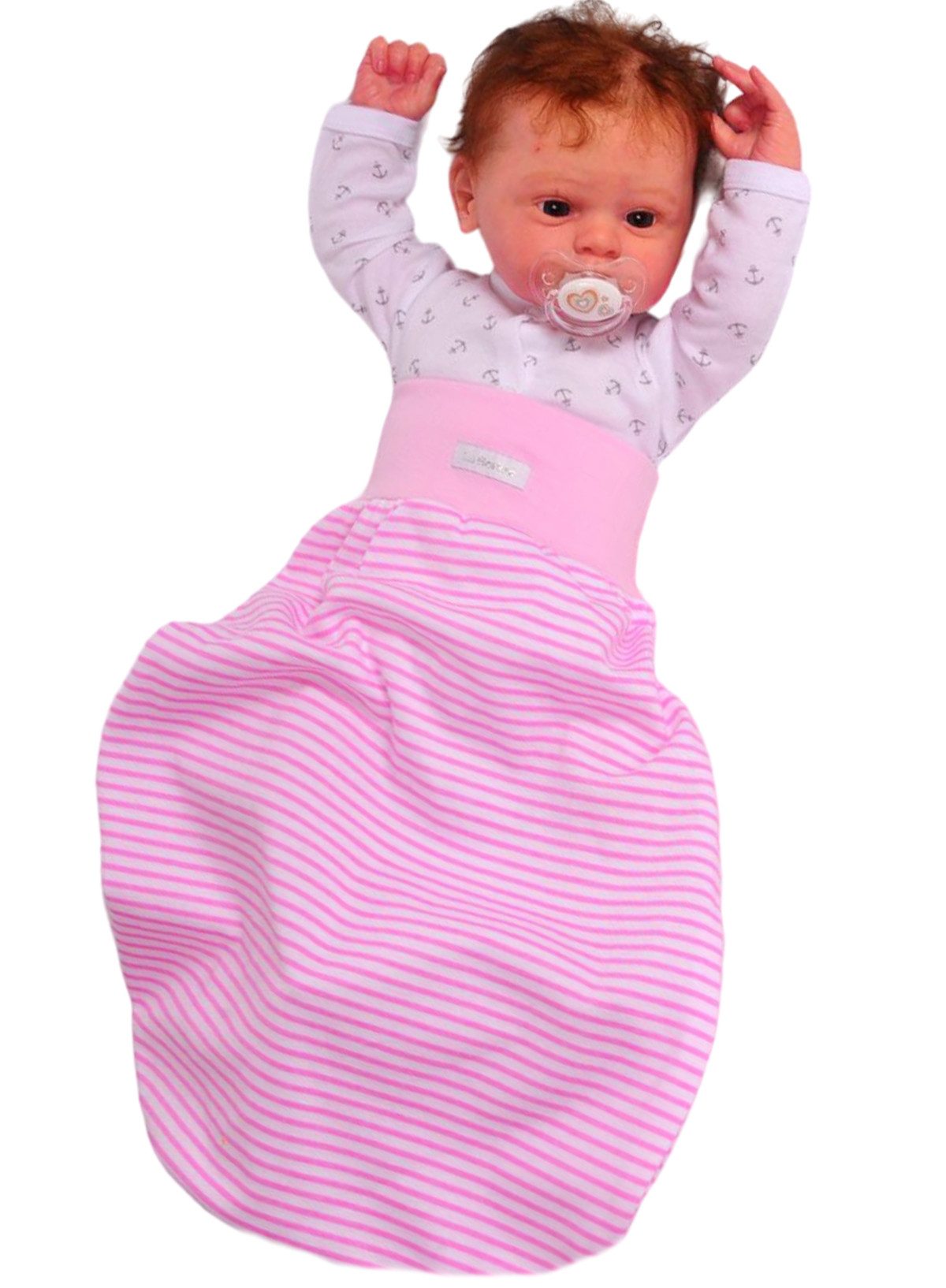 Baby Pucksack Fußsack für Sommer Frühjahr Stramplersack einlagig in Rosa gestreift