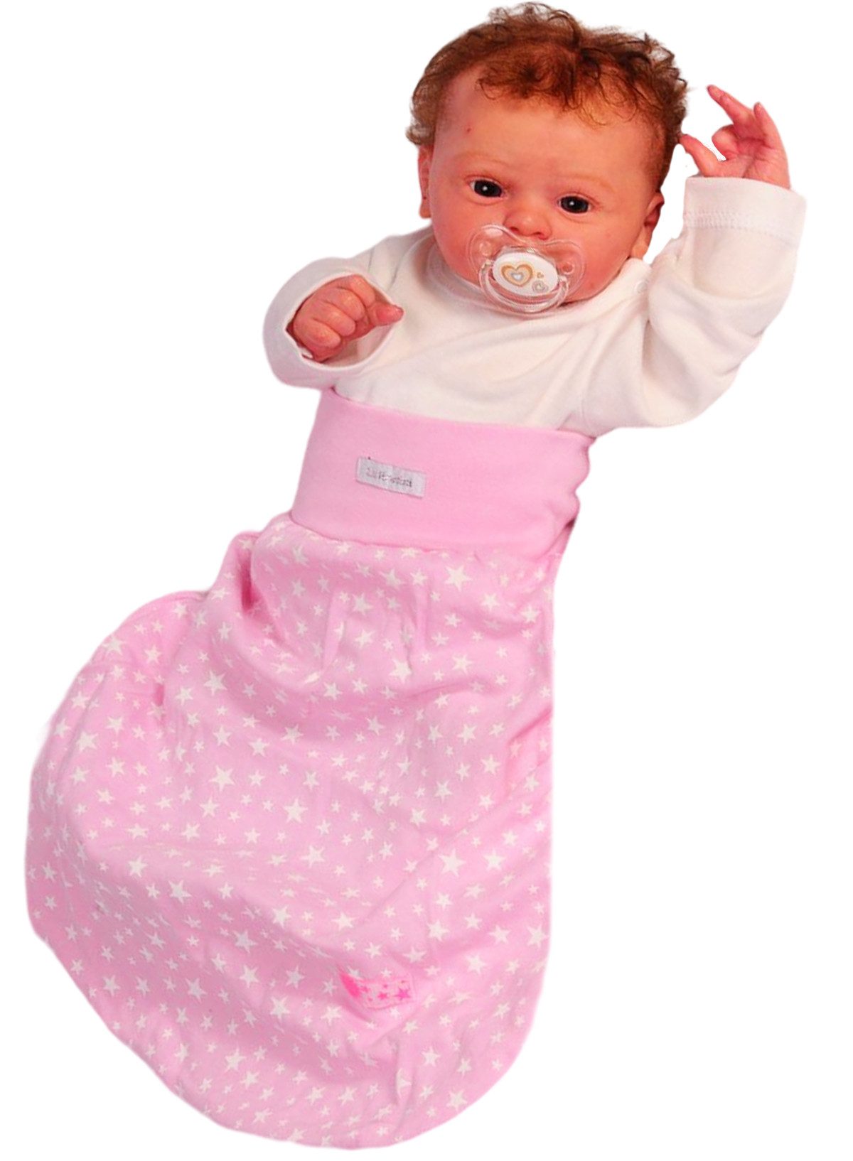 Baby Pucksack Fußsack für Sommer Frühjahr Stramplersack einlagig in Rosa mit Sternen