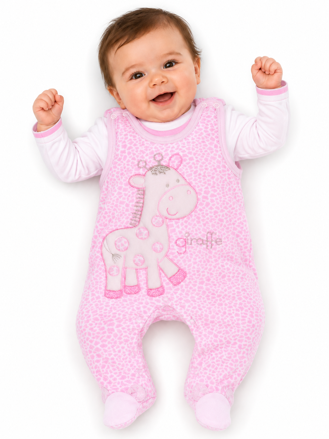 Strampler und Shirt Baby Anzug aus Velours in Rosa mit Giraffen