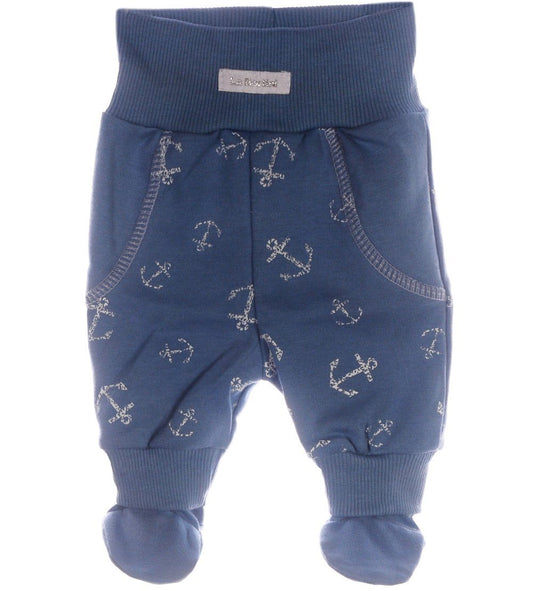 Baby Hose mit Füßchen in Blau mit Anker Muster