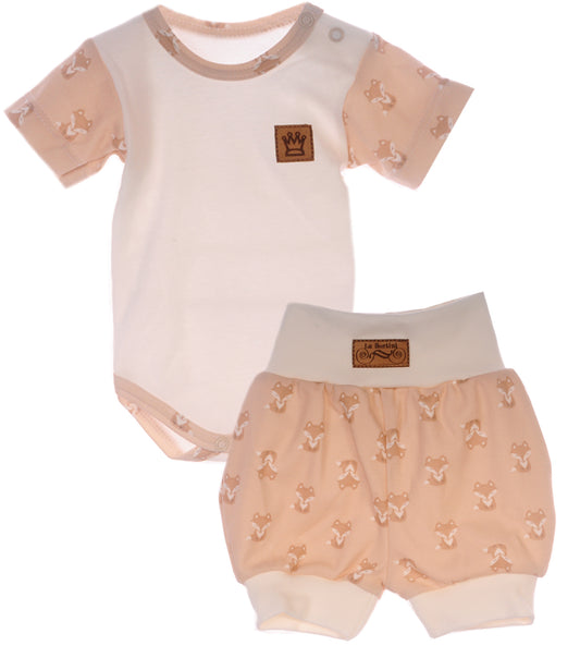 Body und Shorts Baby Anzug mit Fuchsen in Beige