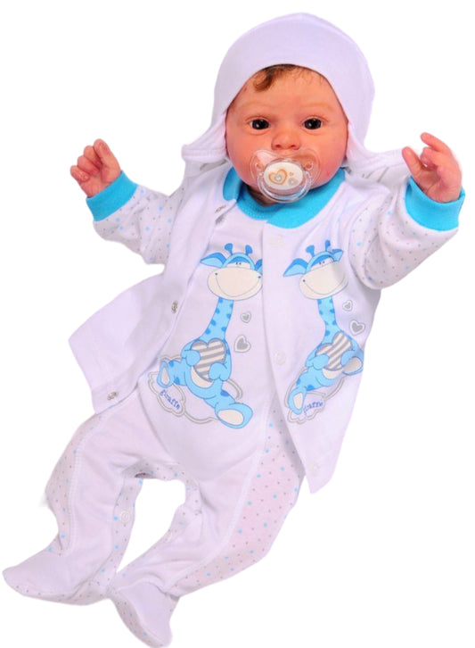 Strampler Mütze und Hemdchen Baby Anzug in weiß türkis mit Giraffen