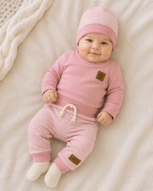 Baby Set 3Tlg Wickelbody Hose Mütze in Altrosa