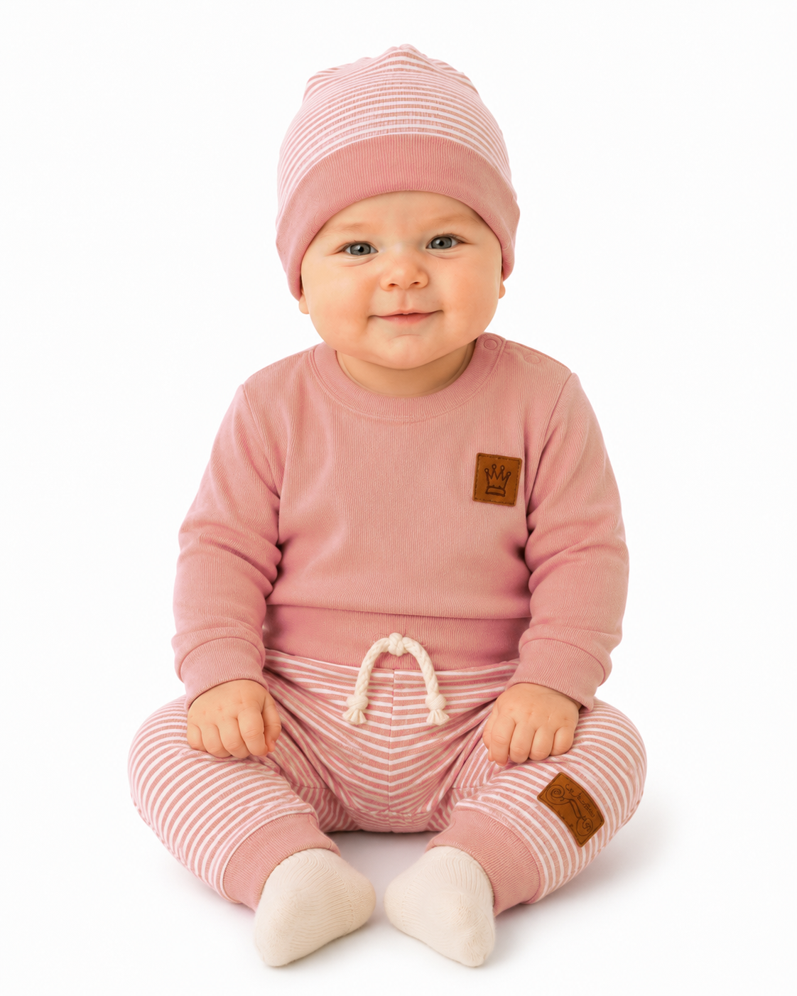 Baby Set 3Tlg Wickelbody Hose Mütze in Altrosa